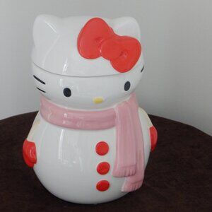 New Sanrio Hello Kitty Holiday Snowman 3D Sculpted Ceramic LRG Canister Jar Set